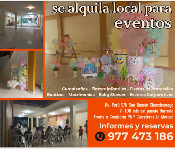 SE ALQUILA LOCAL DE RECEPCIONES